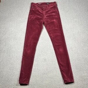AG Adriano Goldschmied The Farrah Skinny 27R High Rise Corduroy Jeans Burgundy